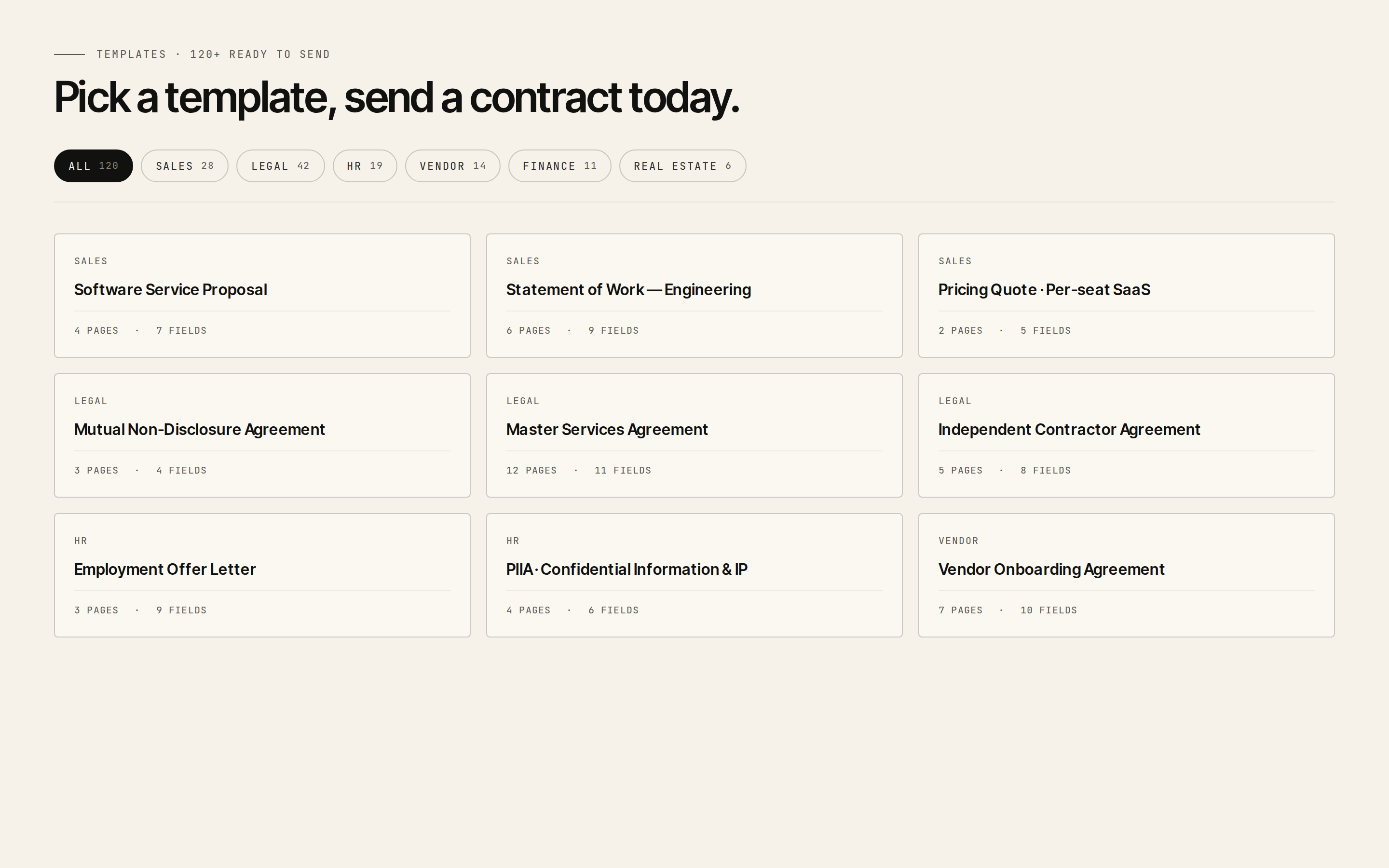 ZSign template gallery with 120+ templates across categories